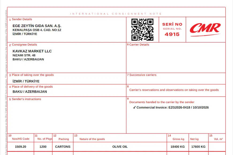 CMR consignment note
